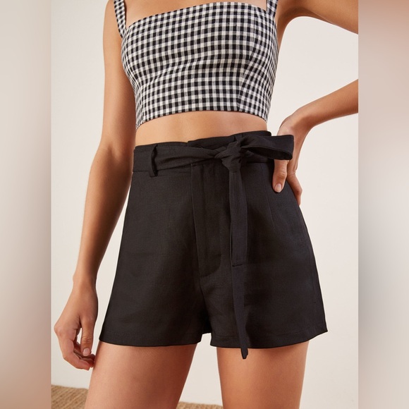 Reformation Pants - Reformation The Captain Linen Black Shorts Tie Waist Size 10 High Waist